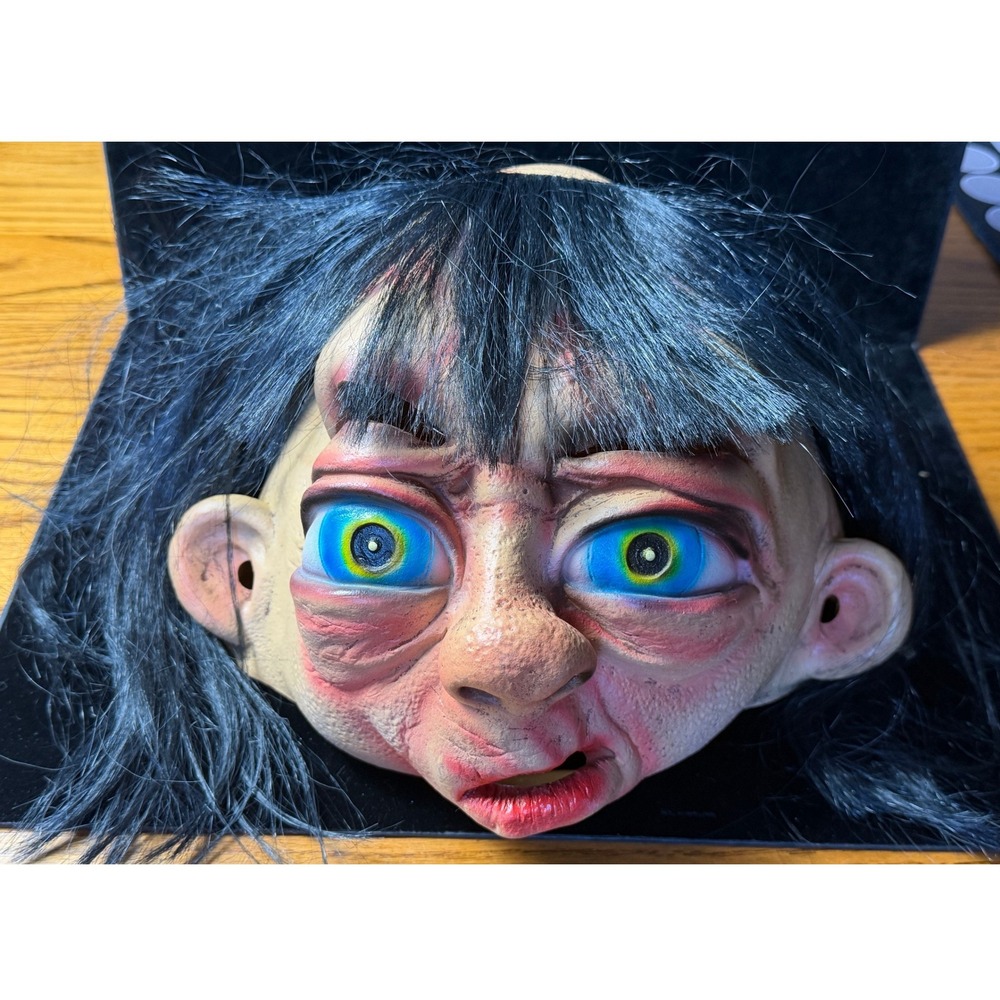 Vintage 1999 Paper Magic Group Halloween Mask Bug Eyes Black Hair Creepy Latex